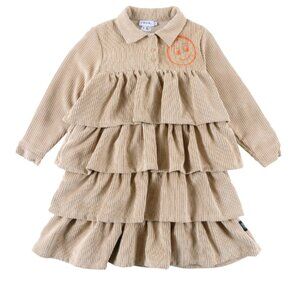 Loud Apparel Girls Dress DAFFODIL Tan Orange Panelled Corduroy Ruffled